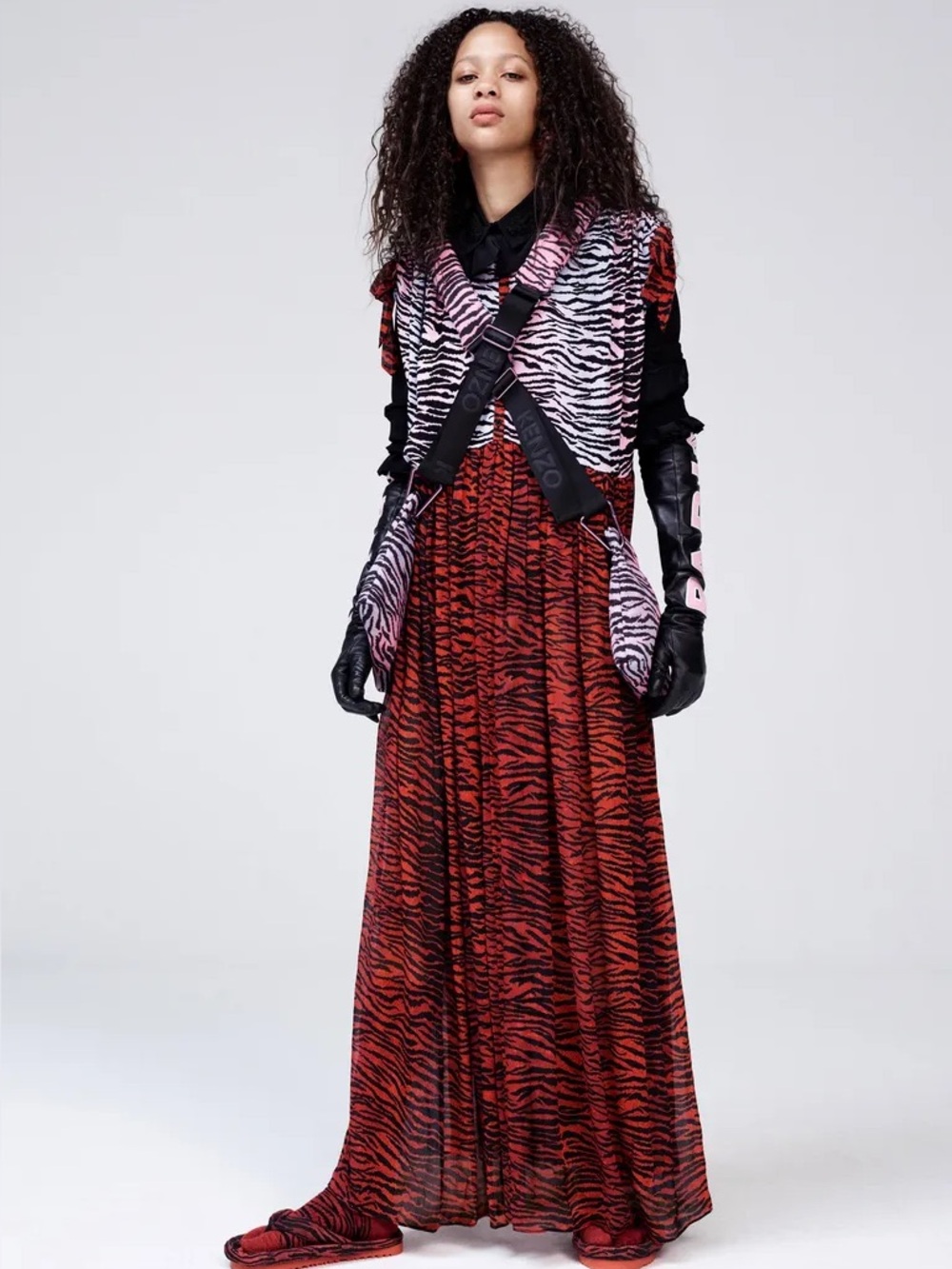 Kenzo x H&M Red Zebra-Print Maxi Dress with Pink Accents